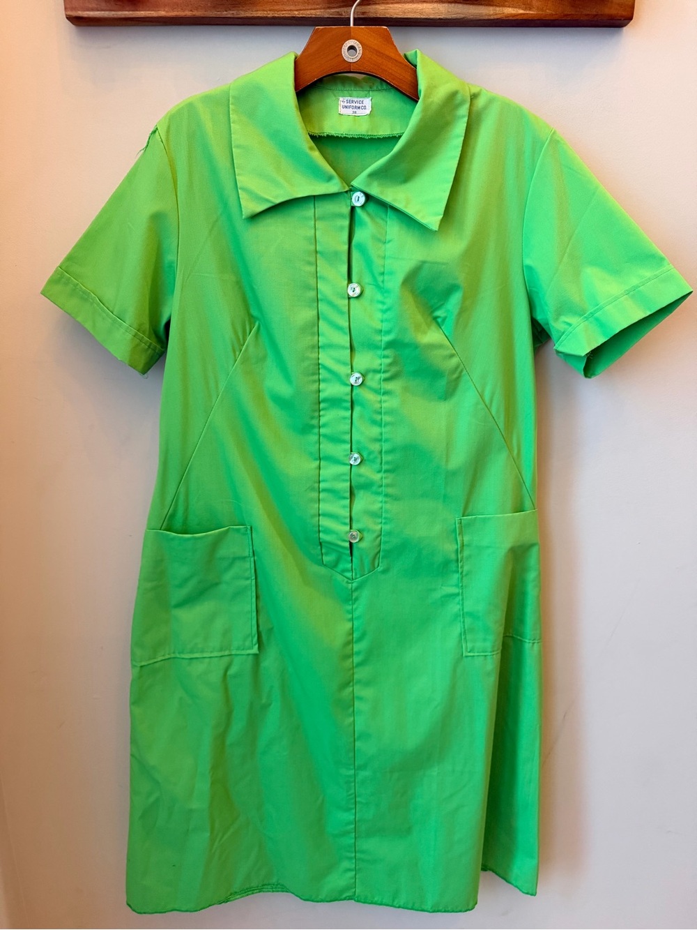 Vintage 1970s/80s Lime Green Uniform Dress Retro Mod Workwear